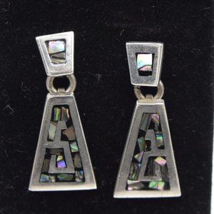 Vintage Sterling Silver & Abalone Dangle Earrings Estate Jewelry